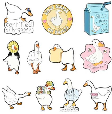 11Pcs Funny Animal Enamel Pins, Cute Silly Goose Themed Badge Pins for Backpack Hat Jacket, Unique Novelty Pins for Women Men Gift