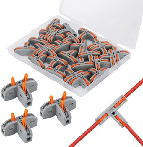 Huybaa 30pcs clemas electricas de T, conectores electricos rapidos de 3 puertos, empalmes cables electricos, fichas de empalme electrico, para AWG 28-12 cable trenzado sólido