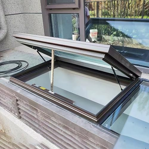 Automatic Aluminum Skylight Window with Remote Control, Double-Layer Tempered Glass & Rain Sensor, Venting Attic/Sun Room Skylight, Custom Size 70x90cm (27.6x35.4)