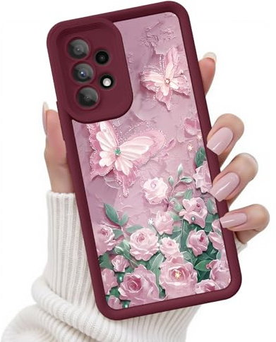 FUXICASE för Samsung Galaxy A53 5G fodral, kreativ fjärilsmönster design för flicka kvinnor, mjukt silikon stöttåligt repskydd telefonskydd för Galaxy A53 (3D rosa fjäril)