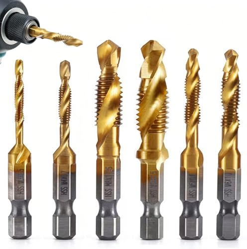 Maschinengewindebohrer Set, 6 stücke Gewindebohrer Set, Gewindebohrer Metrisch M3 M4 M5 M6 M8 M10 Gewindeschneidwerkzeug Gold