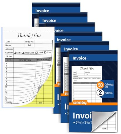 6 Pack Thank You Receipt Book,3.34 x 5.7 in Invoice Receipt Book 2-Part Carbonless Sales Invoice Pad for Small Business - White/Yellow