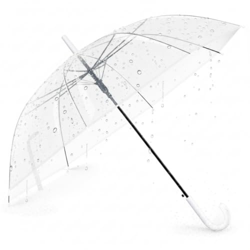 Hestya Transparenter Regenschirm Hochzeit, Ø102 cm Automatik mit Griff | Durchsichtiger Hochzeitsschirm für Braut & Brautjungfern, elegante Foto-Requisite für Hochzeitsfotos & Fotoshooting