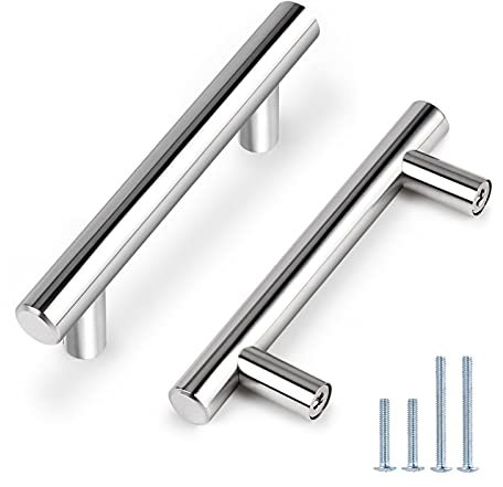 Probrico 30 Pack 3 Inch Polished Chrome Cabinet Handles, 5 Inches Total Length Euro T Bar Handle Pulls, Stainless Steel Kitchen Cabinet Hardware Drawer Pulls