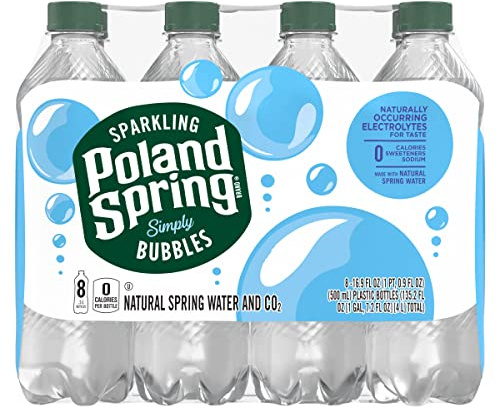 Poland Spring Sparkling Water, Simply Bubbles, 16.9 oz. Bottles (Pack of 8)
