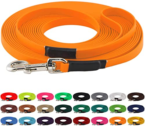 LENNIE BioThane Schleppleine, 13mm, Hunde 15-25kg, 20m lang, mit Handschlaufe, Pastell-Orange, genäht