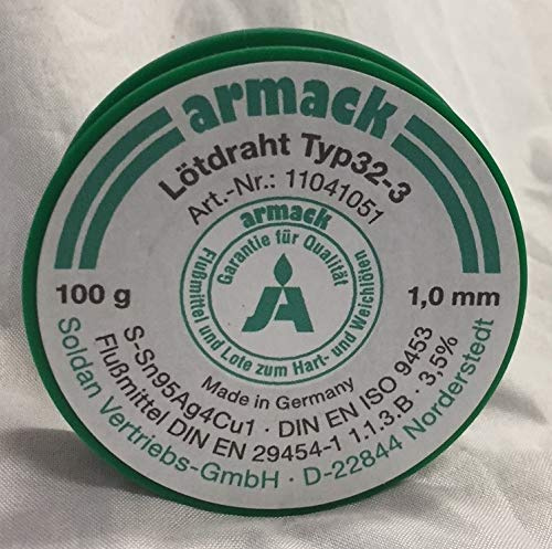 armack Lötdraht Typ32-3 1,0 mm Ø 100g bleifrei Sn95Ag4Cu1 Flussmittel gefüllt
