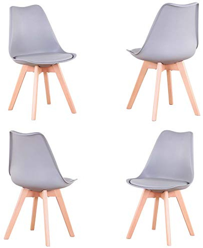 GrandCA HOME Set di 4 Sedie Sala da Pranzo Con Gambe in Legno Massello di Faggio, Adatte per Sala da Pranzo, Soggiorno, Cucina, Camera da Letto, Grigio
