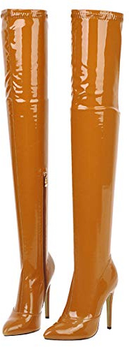 Etebella Damen Lackstiefel Overknee Sexy Stiletto High Heels Spitze Thigh Boots mit Reißverschluss Abend Partykleid Schuhe