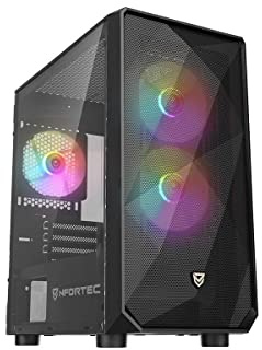 Nfortec DYS Torre Gaming MicroATX con Frontal 3D mallado, 3 Ventiladores ARGB, Vidrio Templado con bisagras y filtros Antipolvo - Color Negro