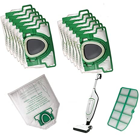 12 bolsas de microvellón para aspiradora, 5 capas, aptas para alérgicos, calidad prémium para Vorwerk Kobold VK 200 + 1 filtro de protección del motor / HEPA