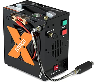 SMACO Tauchkompressor PCP Paintball kompressor 300Bar / 4500Psi / 30MPa Mini Tauchflaschen Kompressor Atemluftkompressor Hochdruck Luftkompressor 12V DC Autobatterie oder Home 220V AC