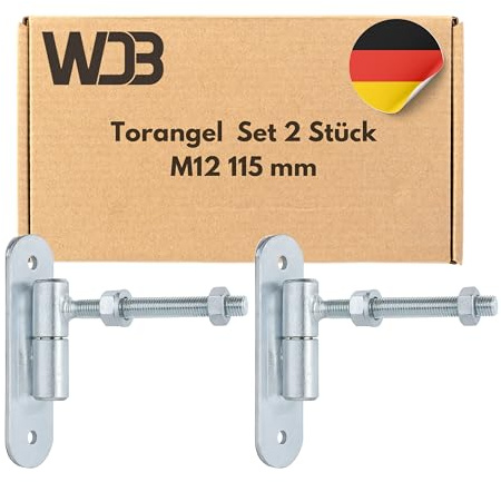 WDB - Torangel Einstellbar Anschraubplatte - Scharniere Gartentor - Scharniere Schwerlast - Toranlage - Torscharniere Hängescharniere - 2x Einstellbares Torscharnier M12 115 mm