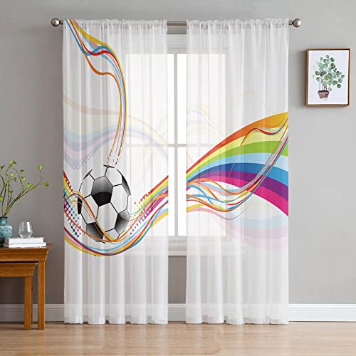 MTBDyyds Verdunkelungsvorhänge 3D Drucken 160X115Cm Bunt Streifen Sport Fußball Verdunklungsvorhänge Kinderzimmer 2 Stück Vorhang Blickdicht Ösenschal Kindergardinen Junge Verdunklungsgardine
