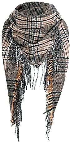 Durio Schal Damen Winter Dreieckstuch Herbstschal Schal Weich Deckenschal Kaschmir Tuch Elegant Mit Fransen Gelb Schwarz Kariert Einheitsgröße