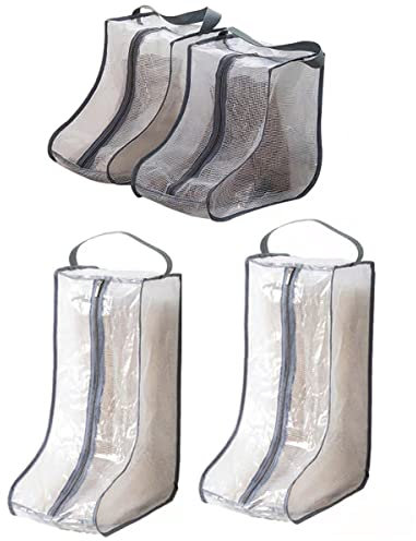 Tragbare Damen-Stiefel-Aufbewahrungstaschen – 2 Packungen hoch + 2 Packungen kurze wasserdichte Stiefeltaschen für Reisen und den täglichen Gebrauch, Grau, Modern