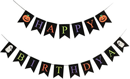SOLUSTRE Halloween-dekobanner Zum Aufhängen Foto-requisiten Mit Aufdruck Happy Birthday Aus Robustem Karton Und Kunststoff Partyzubehör Für Halloween-party Und Geburtstagsdekorationen