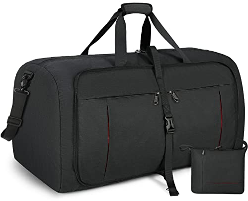 NUBILY Faltbare Reisetasche Groß 80L Sporttasche Herren Damen mit Schuhfach Leichter Reisetaschen Weekender Handgepäck Tasche Schwarz