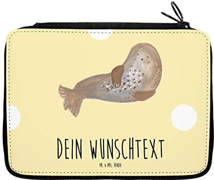 Mr. & Mrs. Panda Personalisierte Federmappe Robbe Lachen - Geschenke, Strand, Nordsee, PersonalisierteS Federmäppchen, Ostsee, mit Namen, Robben, Seehund, Stiftetasche, Stifte Etui, Lustige Sprüche