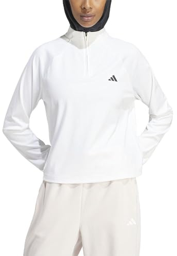 adidas Damen Train Essentials Minimal Branding 1/4-Zip Cover Up Track Top, White, S
