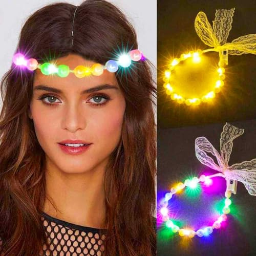 Edary LED Perlenkranz Perlen Krone Stirnband Leuchtend Braut Haarschmuck Festival Party Hochzeit für Damen