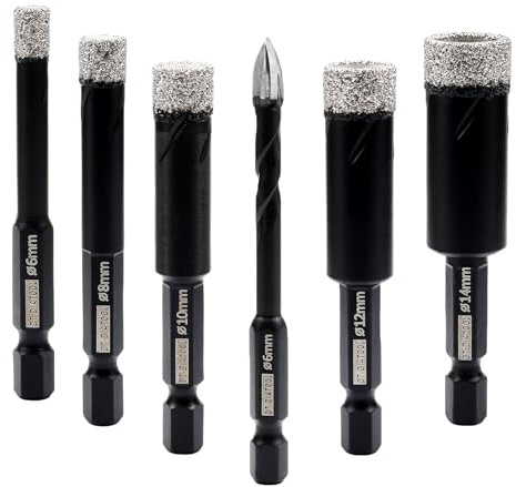 DT-DIATOOL Diamond Drill Bits 6/8/10/12/14mm with Diamond Tip Carbide Drill for Tile Porcelain Ceramic Marble Granite