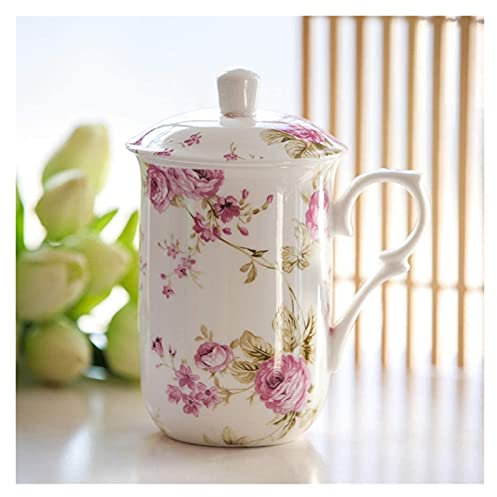 Service à thé en céramique orientale, tasse à thé, tasse à café, tasse à thé avec couvercle, tasse à café en céramique, tasse à eau chinoise dessinée à la main, 11 onces, cadeaux for la famille et les