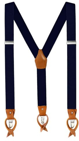 Anshili Herren Hosenträger mit 3 Clips 6 Knopfloch Y-Form - 3.5 cm Breit (Blau 2)