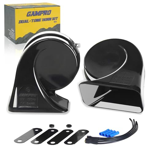 GAMPRO Hupe Autohupe Laut 130dB, Hörner Signalhorn für 12v Pkw Lkw Wohnmobile Motorräder Schiffe E-Bikes,2 Stück Trumpet for Any 12V Vehicles Trucks Lorrys Trains Boats Cars (G160168)