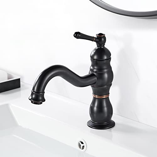 Coleniny Washbasin Taps, Black Matt Tap, 360° Swivelling Brass Single Lever Mixer Tap for Bathroom, G3/8 Hose, EU Standard