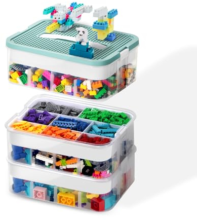 DoubleCare Stackable Storage Box with Lids for Cube,Clear 3 Layers Plastic Kids Toy Storage Boxes,with 42 Adjustable Compartments,Containers for Storing Toys,Jewelry, Beads, Crafts,Tools