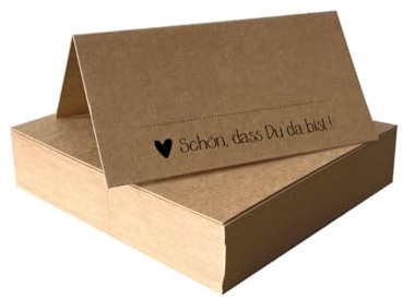 Tischkarten Schön, dass du da bist Kraftpapier braun | 25, 50, 100 Stück | selbst beschriften | Namensschilder, Platzkarten | für Hochzeit, Geburtstag uvm (50)