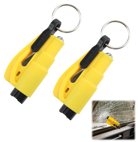 2PCS Auto-Sicherheits-Schlüsselanhänger, Nothammer mit Gurtschneider, Sicherheits Rettungswerkzeug am Schlüsselbund, Fensterbrecher und Sicherheitsgurtschneider, Gelb