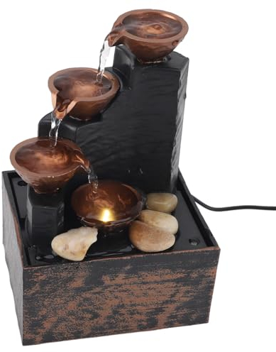 Fuente de Interior en Cascada de Mesa, Mini Fuente de Agua con Luz LED, Atracción de Riqueza, Pequeña Cascada de Relajación, Fuente de Mesa Alimentada por USB para Escritorio,