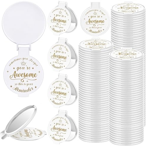 Gulfmew 100 specchi compatti motivazionali da 7,5 cm, piccoli regali da donna, lauree, festa della mamma, bomboniere, borsetta, borsa a specchio, mini oggetti per adulti, colleghi, cheerleader, swag