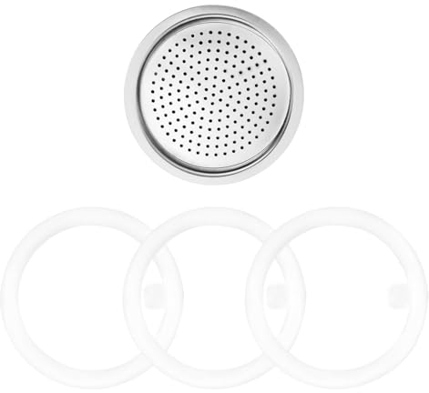 Sivaphe Ersatzdichtung Set für Edelstahl Espressokocher - enthält 3 x Dichtungsring 1 x Ersatzsieb - 2 TASSEN