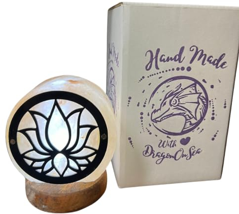 The Purple Spell Lotus Flower Himalayan Salt Lamp Pink Crystal and Fitted Wooden Base, USB Powered