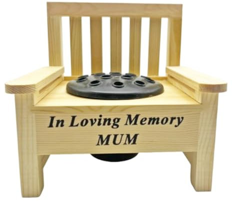 Memorial Wooden Bench with Flower Pot Grave Flower Vase Graveside Memorial with flower holder (In Loving Memory Mum 4812)