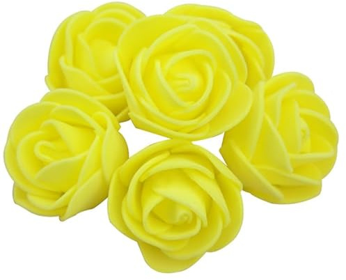 Yurosiay 100 Stück Künstliche Rosenköpfe 3.5cm Schaumrosen Blumenköpfe Mini Rosen Deko PE Foamrosen Kunstrosen Wie Echt Kunstblumen Rosenstrauß für DIY Hochzeit Party Dekoration Gelb