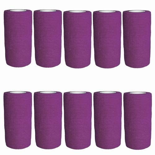VIERSHU 10 Rollen Selbstklebender Elastische Verband Gipsbinden Bandage Haftbandage Selbsthaftende Wasserfest Binde Sport Tape für Knie Beine Hand Wrist und Sprunggelenk 10cm x 4.5m (Lila)