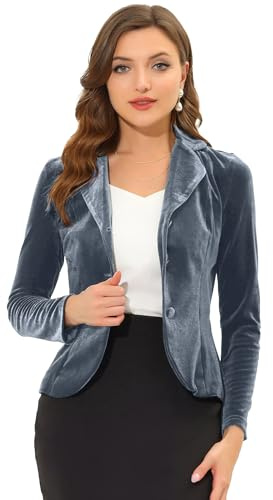 Allegra K Blazer Cintré en Velours Femme À Revers Cranté et À Manches Longues Veste de Costume Boutonnée
