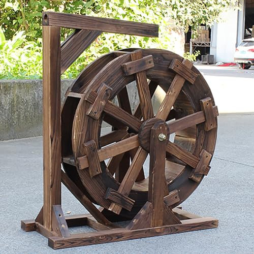 Rueda de fuente de agua de madera, cascada, vintage, rústica, ornamental, estanque, decorativa, al aire libre, interior, balcón, jardín, patio, porche, patio