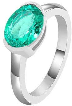Ayoiow 9 Karat Weißgold Verlobungsring Vintage Damen 1Ct Ovalschliff Grün Lab Erstellt Smaragd Solitär Verlobungsring