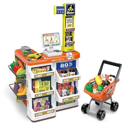 Serena & Jewel Negozio di Generi Alimentari per Bambini - Set Supermercato Role Play Con Carrello della Spesa, Registro di Cassa - Miglior Regalo