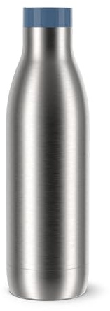 Emsa Bludrop Eco Isolier-Trinkflasche, wiederverwendbar, recycelter Edelstahl, Öko-Design, Quick-Press, 12h heiß/24h kalt, 0,7 L, spülmaschinenfest, auslaufsicher, Blau, N3112700