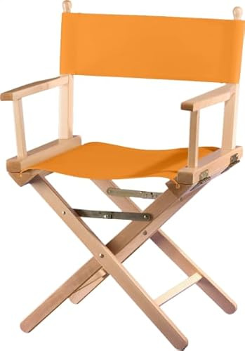 ZStyle Klappbarer Regiestuhl aus Holz, 90 cm hoch, 54 cm breit, 48 cm tief, schwarz (natürlicher Schaft – orangefarbener Stoff)