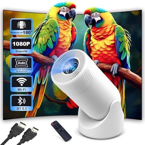 Mini Proiettore 4K 1080P, WiFi BT5.1 Proiettore Portatile 180°Rotation, 300ANSI Max 200 Messa a Fuoco Rapida proiettore 1S Auto Keystone Altoparlante HiFi Supportato per Telefono/PC/TV/HDMI/PS5