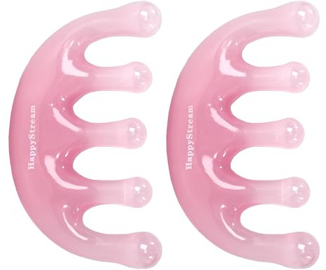 HappyStream Scalp Massage Tool Head Massager. Resin Massage Comb Gua Sha Fascial Tools for Scalp Care Hair Growth Stress Relax Headaches Meridian Acupoint Treatment Trigger Point Therapy. (Pink)