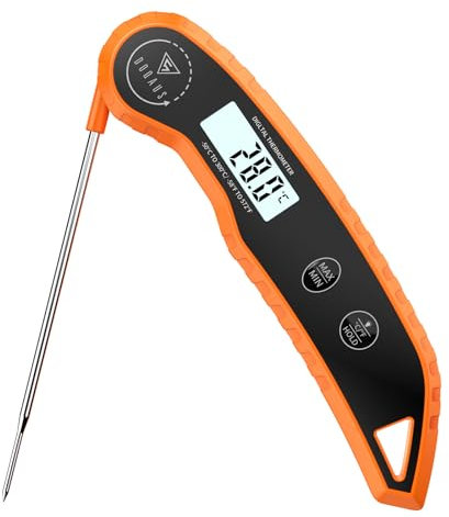 ‌DOQAUS Termometro Cocina, Termometro Digital Cocina, 3 Segundos Lectura Rápida, Precisión ±0,5℃, Pantalla LCD, Termómetros Alimentos, Carne, BBQ, Horno, Aceite, Agua(Naranja)