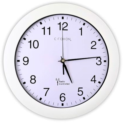 CLOXON Radio-Controlled Wall Clock 30 cm Wall Clock for Kitchen Living Room Office Radio-Controlled Clock Wall High Precision Wall Clock Radio Large (White)